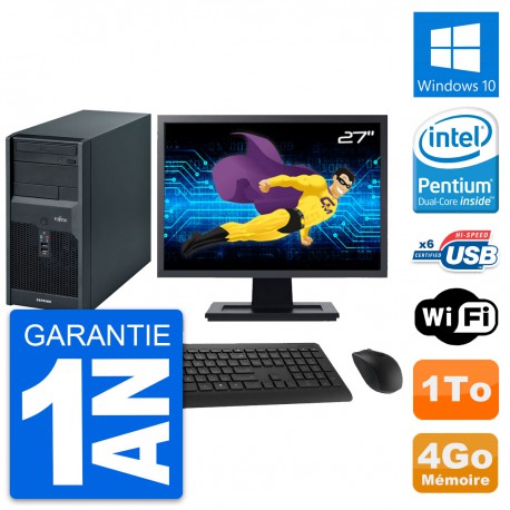 PC Tour Fujitsu P2560 Ecran 27" Intel E5500 RAM 4Go Disque 1To Windows 10 Wifi