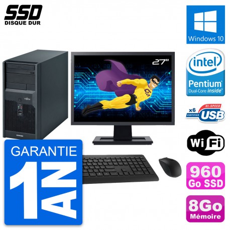PC Tour Fujitsu P2560 Ecran 27" Intel E5500 RAM 8Go SSD 960Go Windows 10 Wifi