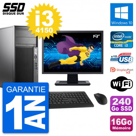 PC Tour HP Z230 Ecran 19" Intel Core i3-4150 RAM 16Go SSD 240Go Windows 10 Wifi