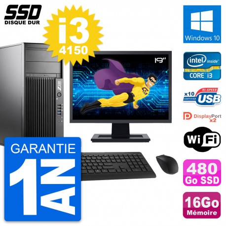 PC Tour HP Z230 Ecran 19" Intel Core i3-4150 RAM 16Go SSD 480Go Windows 10 Wifi