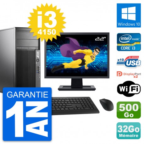 PC Tour HP Z230 Ecran 22" Intel i3-4150 RAM 32Go Disque 500Go Windows 10 Wifi