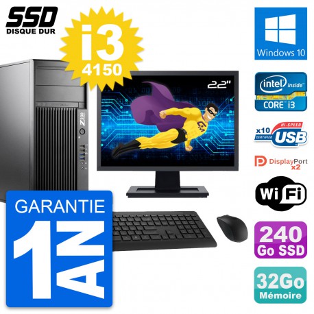 PC Tour HP Z230 Ecran 22" Intel Core i3-4150 RAM 32Go SSD 240Go Windows 10 Wifi
