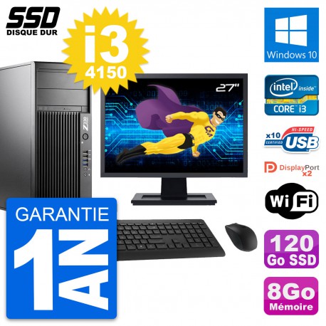 PC Tour HP Z230 Ecran 27" Intel Core i3-4150 RAM 8Go SSD 120Go Windows 10 Wifi