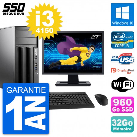 PC Tour HP Z230 Ecran 27" Intel Core i3-4150 RAM 32Go SSD 960Go Windows 10 Wifi