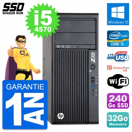 PC Tour HP WorkStation Z230 Core i5-4570 RAM 32Go SSD 240Go Windows 10 Wifi