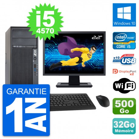 PC Tour HP Z230 Ecran 22" Intel i5-4570 RAM 32Go Disque 500Go Windows 10 Wifi