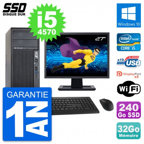 PC Tour HP Z230 Ecran 27" Intel Core i5-4570 RAM 32Go SSD 240Go Windows 10 Wifi