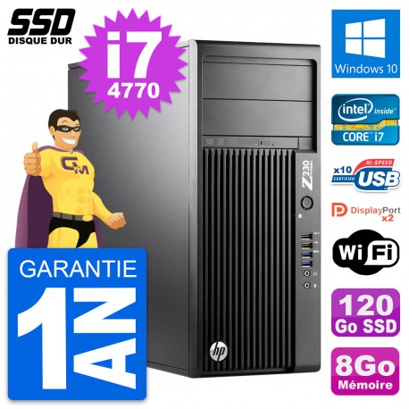 PC Tour HP WorkStation Z230 Intel Core i7-4770 RAM 8Go SSD 120Go Windows 10 Wifi