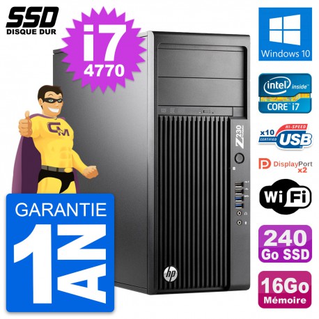 PC Tour HP WorkStation Z230 Intel i7-4770 RAM 16Go SSD 240Go Windows 10 Wifi