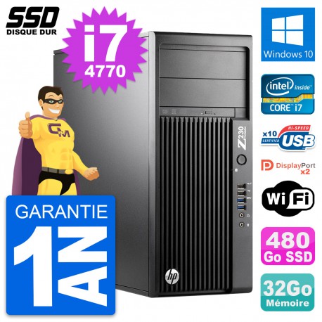 PC Tour HP WorkStation Z230 Core i7-4770 RAM 32Go SSD 480Go Windows 10 Wifi