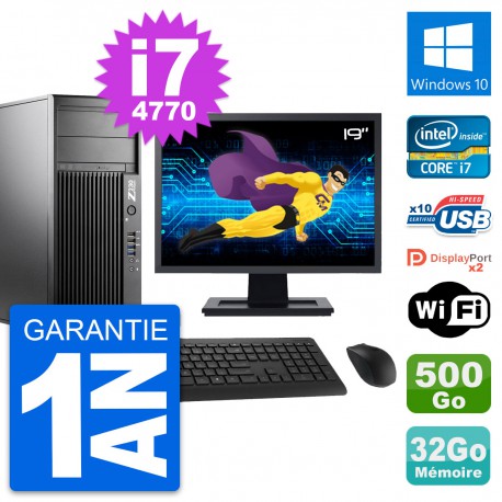 PC Tour HP Z230 Ecran 19" Intel i7-4770 RAM 32Go Disque 500Go Windows 10 Wifi