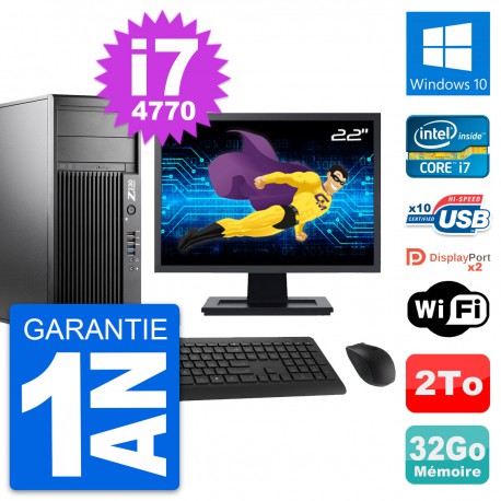 PC Tour HP Z230 Ecran 22" Intel Core i7-4770 RAM 32Go Disque 2To Windows 10 Wifi