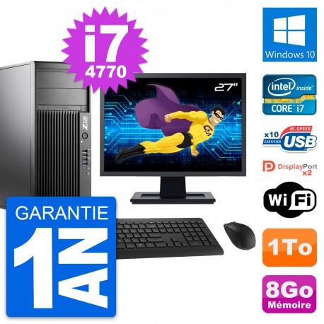 PC Tour HP Z230 Ecran 27" Intel Core i7-4770 RAM 8Go Disque 1To Windows 10 Wifi