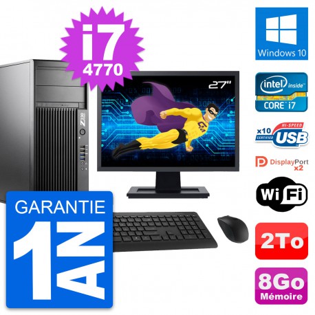 PC Tour HP Z230 Ecran 27" Intel Core i7-4770 RAM 8Go Disque 2To Windows 10 Wifi