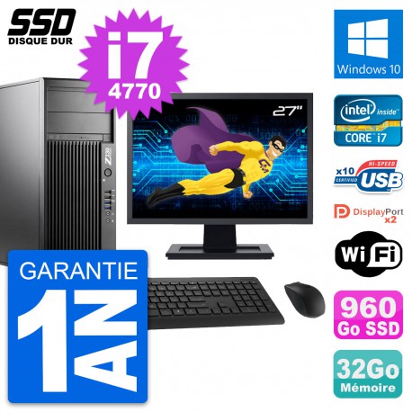 PC Tour HP Z230 Ecran 27" Intel Core i7-4770 RAM 32Go SSD 960Go Windows 10 Wifi