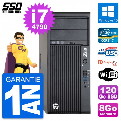 PC Tour HP WorkStation Z230 Intel Core i7-4790 RAM 8Go SSD 120Go Windows 10 Wifi
