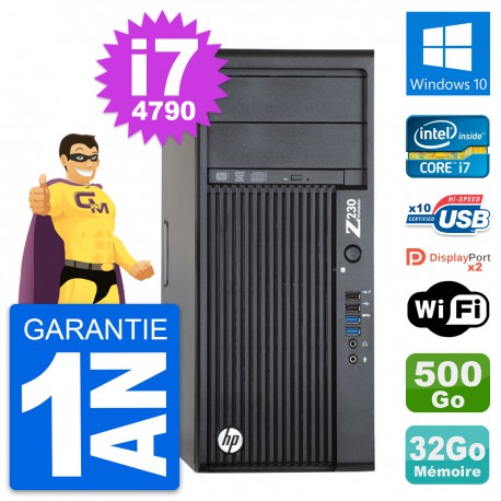PC Tour HP Z230 Intel Core i7-4790 RAM 32Go Disque Dur 500Go Windows 10 Wifi