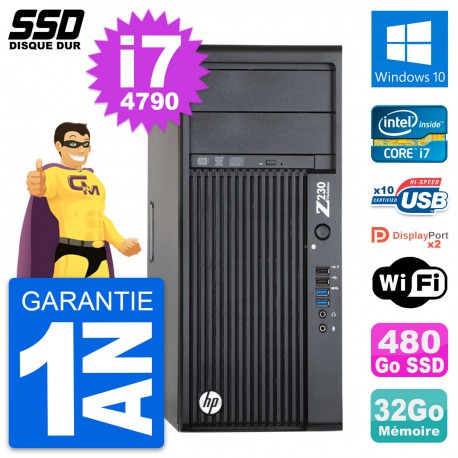 PC Tour HP WorkStation Z230 Core i7-4790 RAM 32Go SSD 480Go Windows 10 Wifi