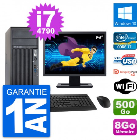PC Tour HP Z230 Ecran 19" Intel i7-4790 RAM 8Go Disque Dur 500Go Windows 10 Wifi