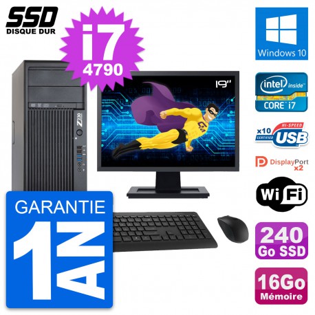 PC Tour HP Z230 Ecran 19" Intel Core i7-4790 RAM 16Go SSD 240Go Windows 10 Wifi