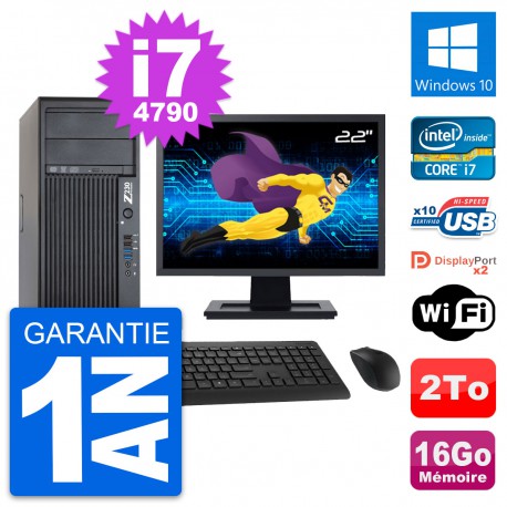 PC Tour HP Z230 Ecran 22" Intel Core i7-4790 RAM 16Go Disque 2To Windows 10 Wifi