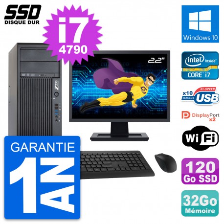 PC Tour HP Z230 Ecran 22" Intel Core i7-4790 RAM 32Go SSD 120Go Windows 10 Wifi