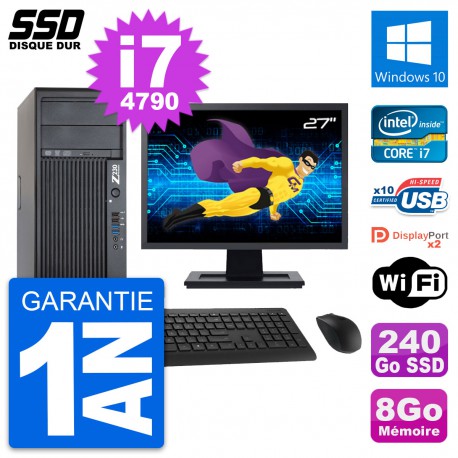 PC Tour HP Z230 Ecran 27" Intel Core i7-4790 RAM 8Go SSD 240Go Windows 10 Wifi