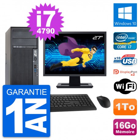 PC Tour HP Z230 Ecran 27" Intel Core i7-4790 RAM 16Go Disque 1To Windows 10 Wifi