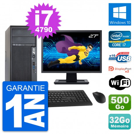 PC Tour HP Z230 Ecran 27" Intel i7-4790 RAM 32Go Disque 500Go Windows 10 Wifi