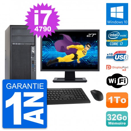 PC Tour HP Z230 Ecran 27" Intel Core i7-4790 RAM 32Go Disque 1To Windows 10 Wifi