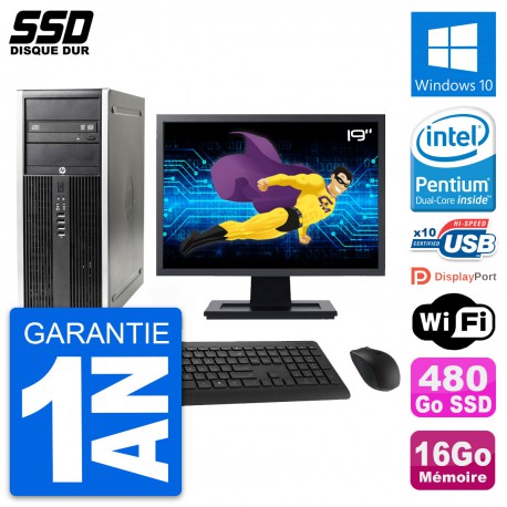 PC Tour HP Elite 8300 Ecran 19" Intel G630 RAM 16Go SSD 480Go Windows 10 Wifi