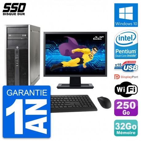 PC Tour HP Elite 8300 Ecran 22" Intel G630 RAM 32Go Disque 250Go Windows 10 Wifi