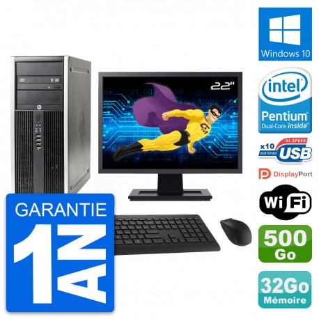 PC Tour HP Elite 8300 Ecran 22" Intel G630 RAM 32Go Disque 500Go Windows 10 Wifi