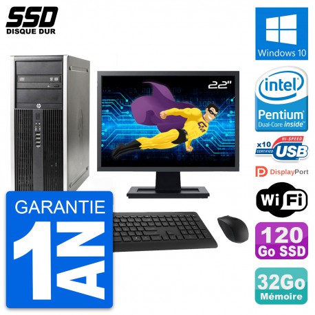 PC Tour HP Elite 8300 Ecran 22" Intel G630 RAM 32Go SSD 120Go Windows 10 Wifi