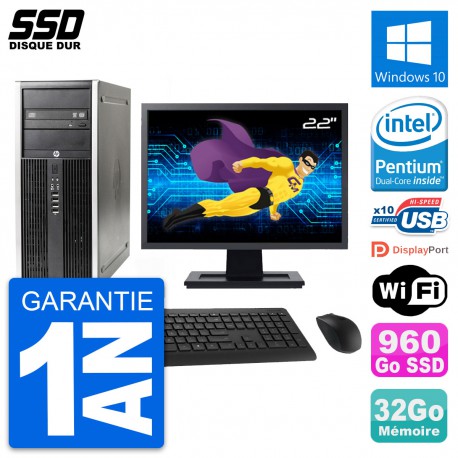 PC Tour HP Elite 8300 Ecran 22" Intel G630 RAM 32Go SSD 960Go Windows 10 Wifi