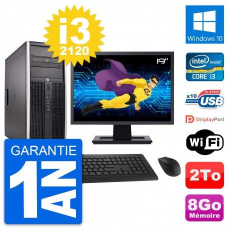 PC Tour HP Elite 8300 Ecran 19" Intel i3-2120 RAM 8Go Disque 2To Windows 10 Wifi