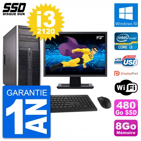 PC Tour HP Elite 8300 Ecran 19" Intel i3-2120 RAM 8Go SSD 480Go Windows 10 Wifi