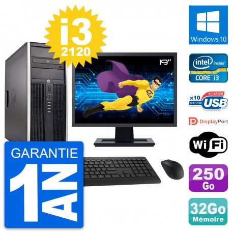 PC Tour HP 8300 Ecran 19" Intel i3-2120 RAM 32Go Disque 250Go Windows 10 Wifi