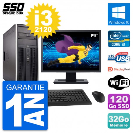 PC Tour HP Elite 8300 Ecran 19" Intel i3-2120 RAM 32Go SSD 120Go Windows 10 Wifi