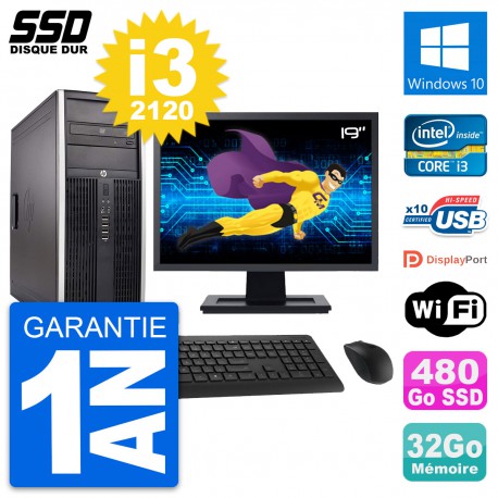 PC Tour HP Elite 8300 Ecran 19" Intel i3-2120 RAM 32Go SSD 480Go Windows 10 Wifi