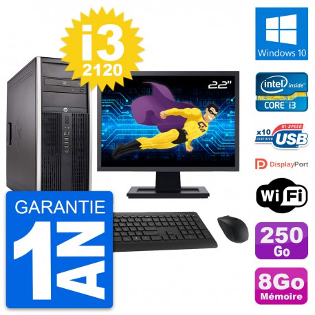 PC Tour HP 8300 Ecran 22" Intel i3-2120 RAM 8Go Disque Dur 250Go Windows 10 Wifi