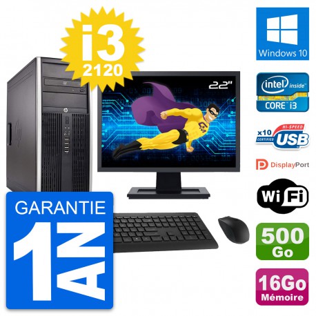 PC Tour HP 8300 Ecran 22" Intel i3-2120 RAM 16Go Disque 500Go Windows 10 Wifi