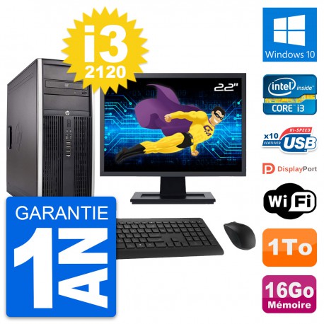 PC Tour HP 8300 Ecran 22" Intel i3-2120 RAM 16Go Disque Dur 1To Windows 10 Wifi