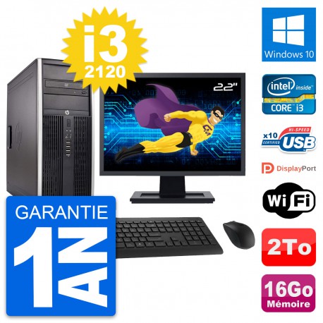 PC Tour HP 8300 Ecran 22" Intel i3-2120 RAM 16Go Disque Dur 2To Windows 10 Wifi