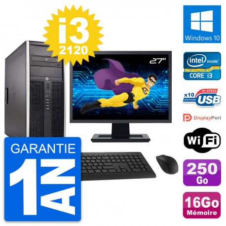 PC Tour HP 8300 Ecran 27" Intel i3-2120 RAM 16Go Disque 250Go Windows 10 Wifi