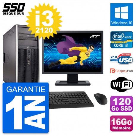 PC Tour HP Elite 8300 Ecran 27" Intel i3-2120 RAM 16Go SSD 120Go Windows 10 Wifi