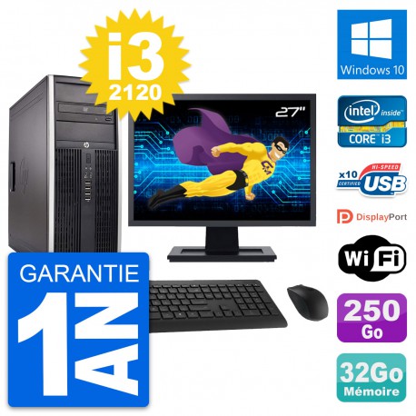 PC Tour HP 8300 Ecran 27" Intel i3-2120 RAM 32Go Disque 250Go Windows 10 Wifi