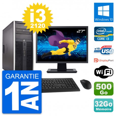 PC Tour HP 8300 Ecran 27" Intel i3-2120 RAM 32Go Disque 500Go Windows 10 Wifi