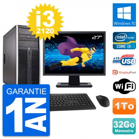 PC Tour HP 8300 Ecran 27" Intel i3-2120 RAM 32Go Disque Dur 1To Windows 10 Wifi