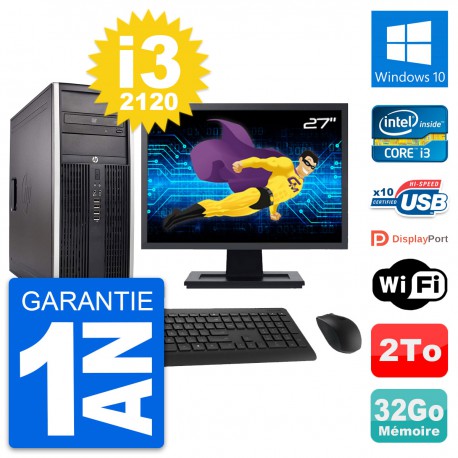 PC Tour HP 8300 Ecran 27" Intel i3-2120 RAM 32Go Disque Dur 2To Windows 10 Wifi